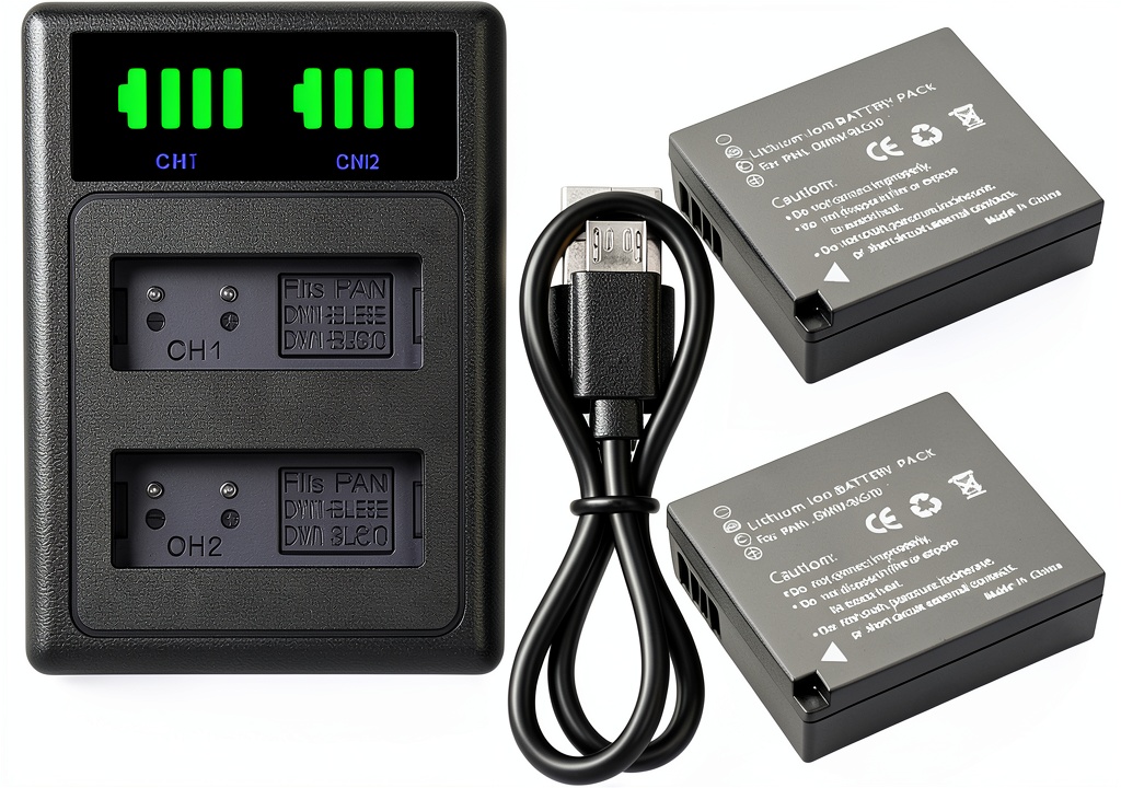 Generic BLE9 BLG10 camera battery pack displayed with camera