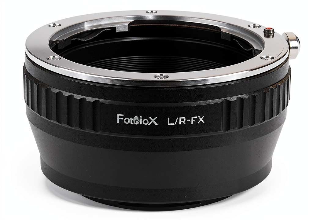 Installing Fotodiox Lens Adapter Leica R to Fuji X Mount Metal Design on a wooden desk