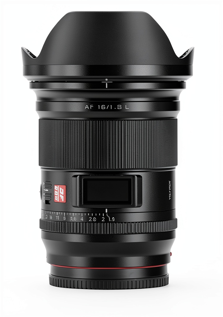 Viltrox 16mm F1.8 lens mounted on a camera showcasing its sleek design