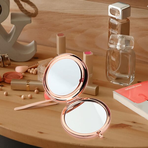 CENWA Rose Gold Makeup Mirror Portable Stainless Steel-5