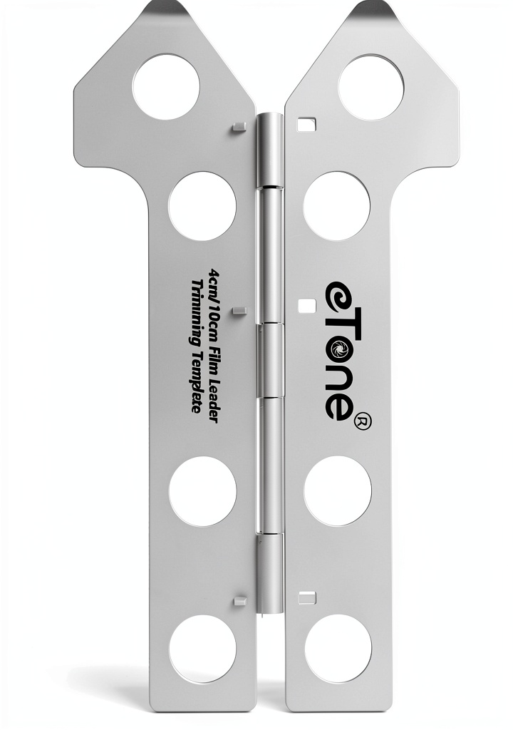 eTone Film Leader Trimming Template shown with Leica camera