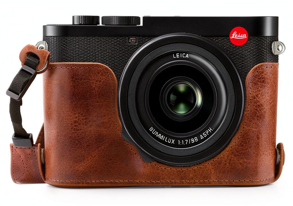 MegaGear Leather Camera Case fitted on Leica Q2 showing precise coverage